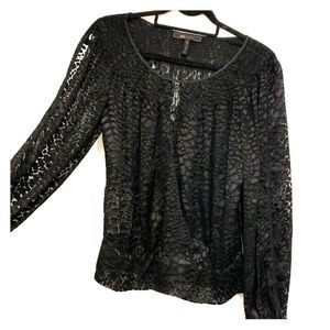 See through blouse with black print
